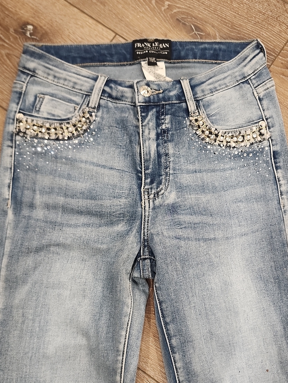 Frank Lyman Design Light Jeweled Sparkle Skinny Jeans Party High Waist Designer